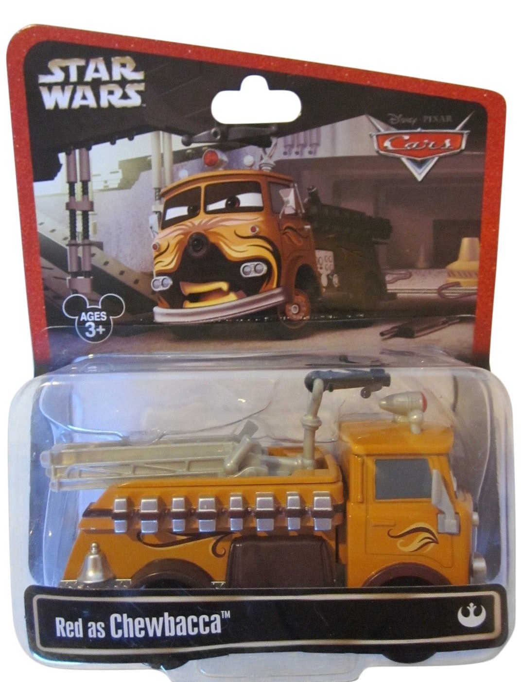 Red the fire engine (from Cars) as Chewbacca toy