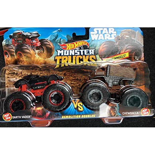 New Darth Vader vs Chewbacca Demolition Doubles Monster Trucks Set available!