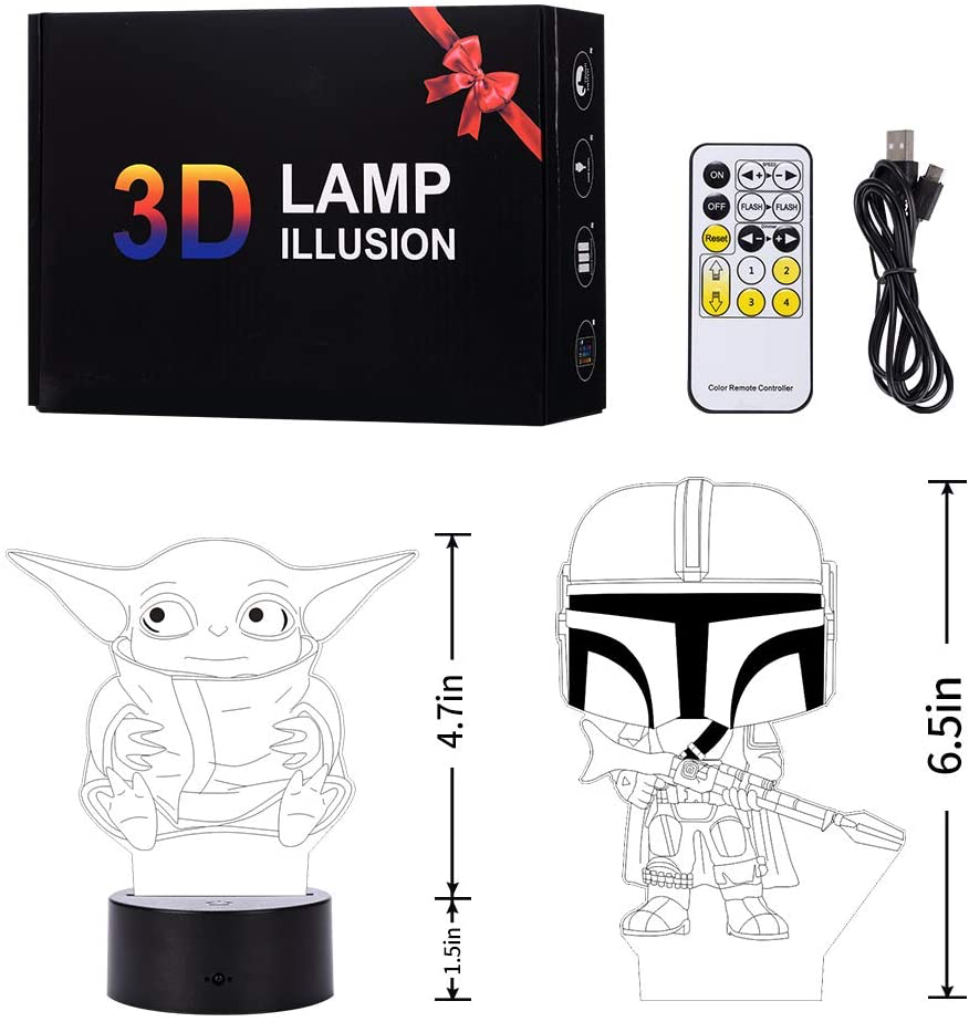 TM Mando and The Child 3D Illusion Lamp Set 4