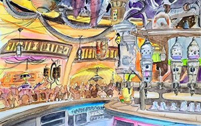 New Galaxy's Edge Oga's Cantina Theme Park Art Print available!