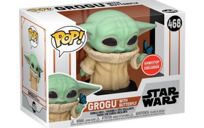 New The Mandalorian Grogu (with Butterfly) Funko Pop! Bobble Head Toy available!