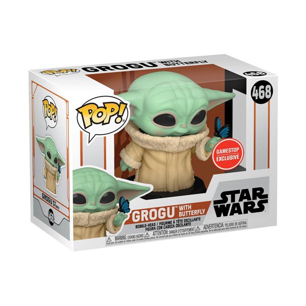 New The Mandalorian Grogu (with Butterfly) Funko Pop! Bobble Head Toy available!