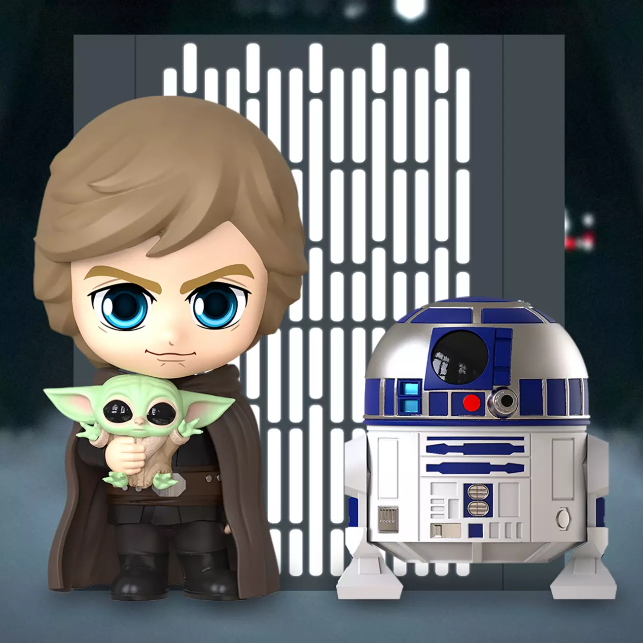 TM Luke Skywalker, R2-D2 and Grogu Bobble Head Toy Set 2