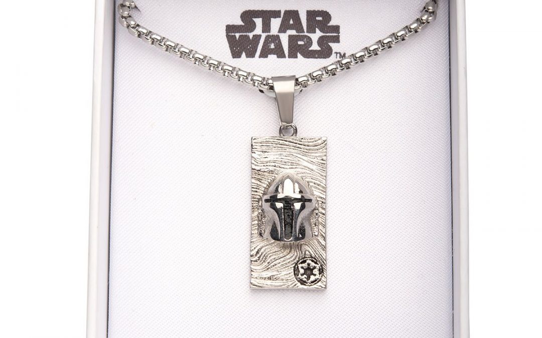 New The Mandalorian Stainless Steel Raised Helmet Beskar Credit Pendant Necklace available!
