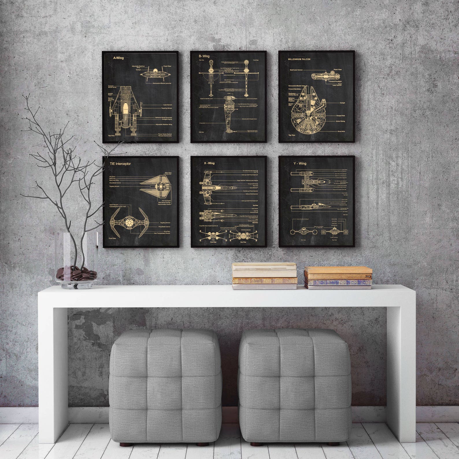 SW Set of 6 Blueprint Office Decor Art Print Set 1