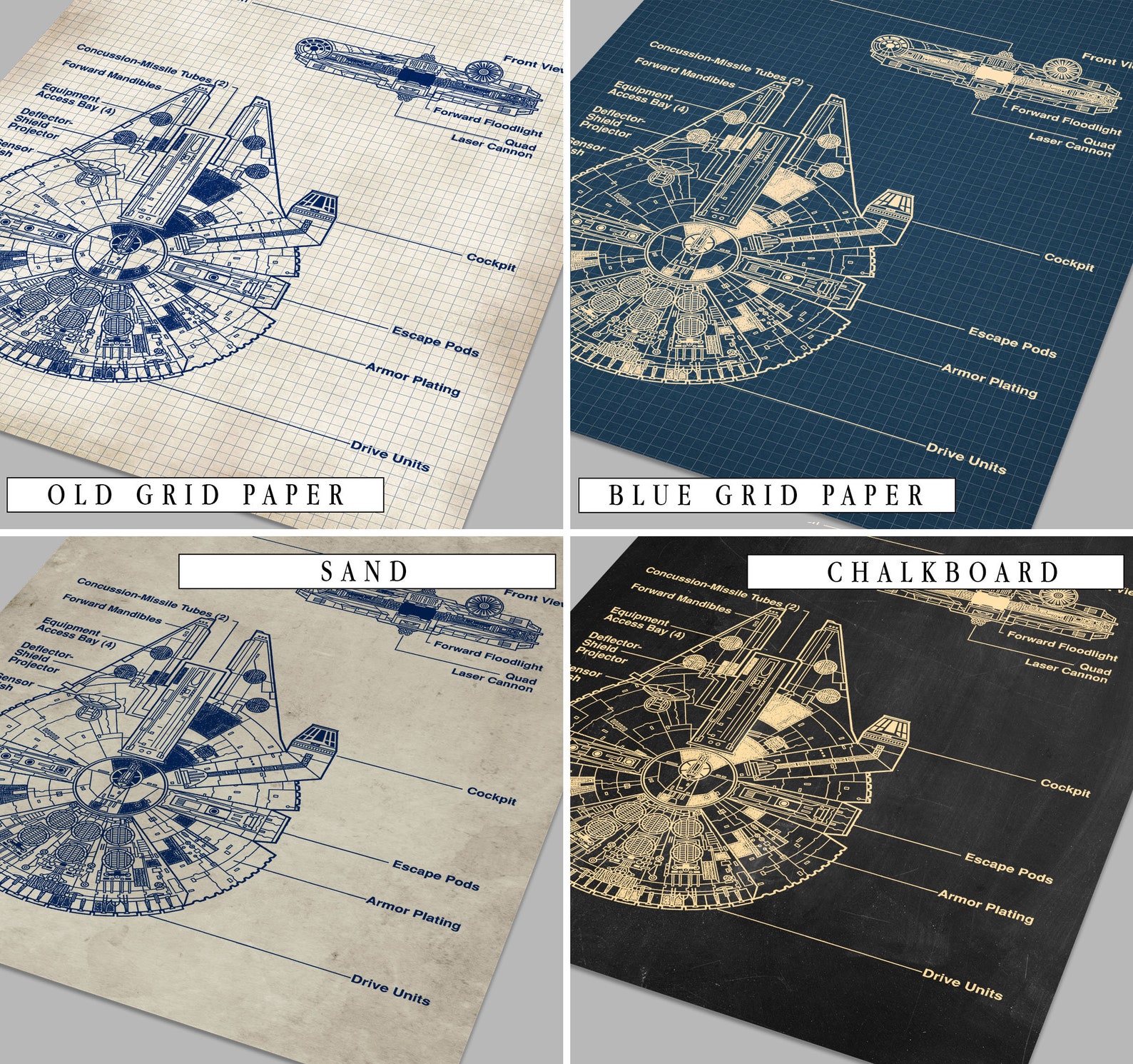 SW Set of 6 Blueprint Office Decor Art Print Set 2