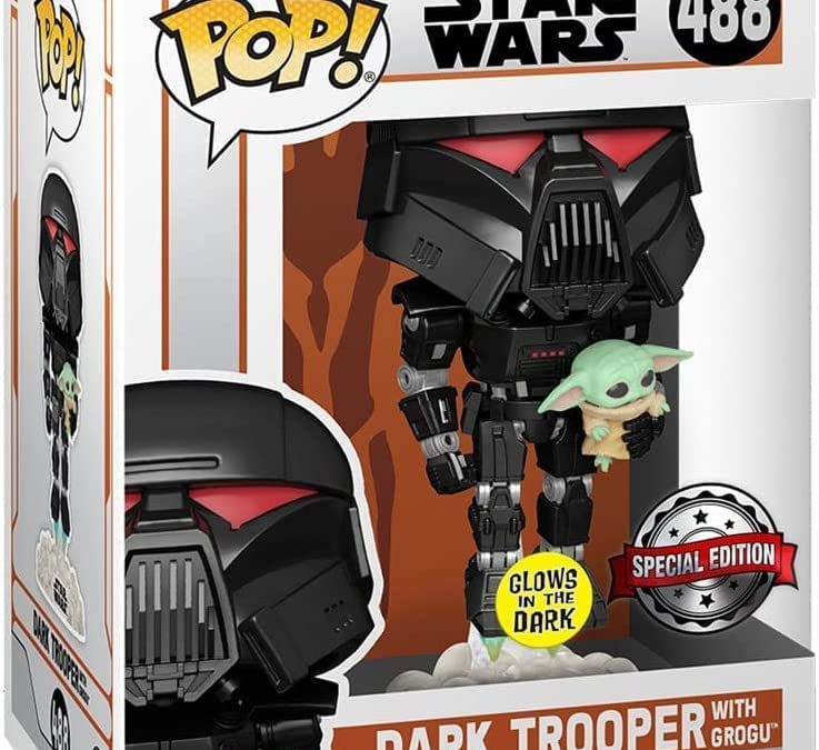 New The Mandalorian Dark Trooper with Grogu Glow-in-The-Dark Funko Pop! Bobble Head Toy available now!