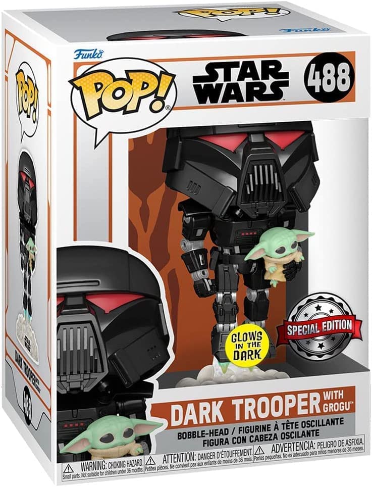 TM Dark Trooper with Grogu Glow-in-The-Dark Funko Pop! Bobble Head Toy 1