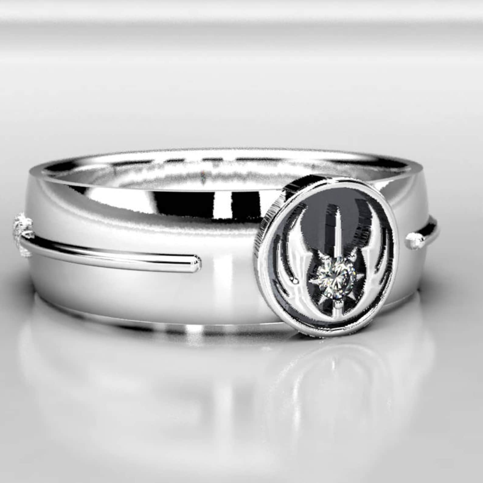 SW Jedi Order Symbol Silver Wedding Ring 2