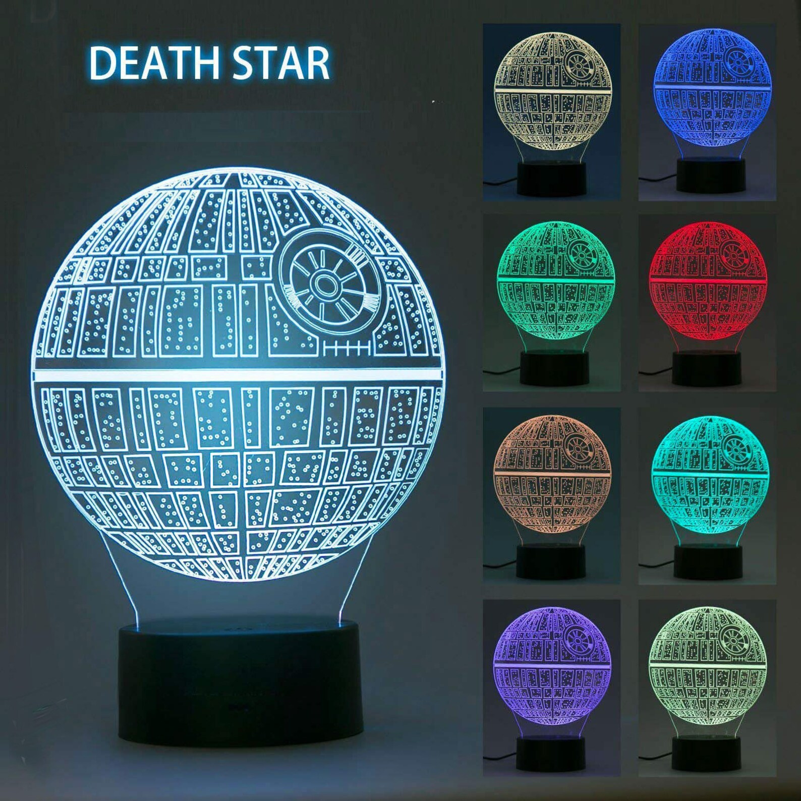 SW 3D Holographic Death Star LED Color Changing Night Light Lamp 3