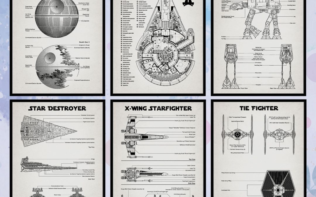 New Star Wars Starships Patent Prints Wall Art 6 Pack Bundle available now!