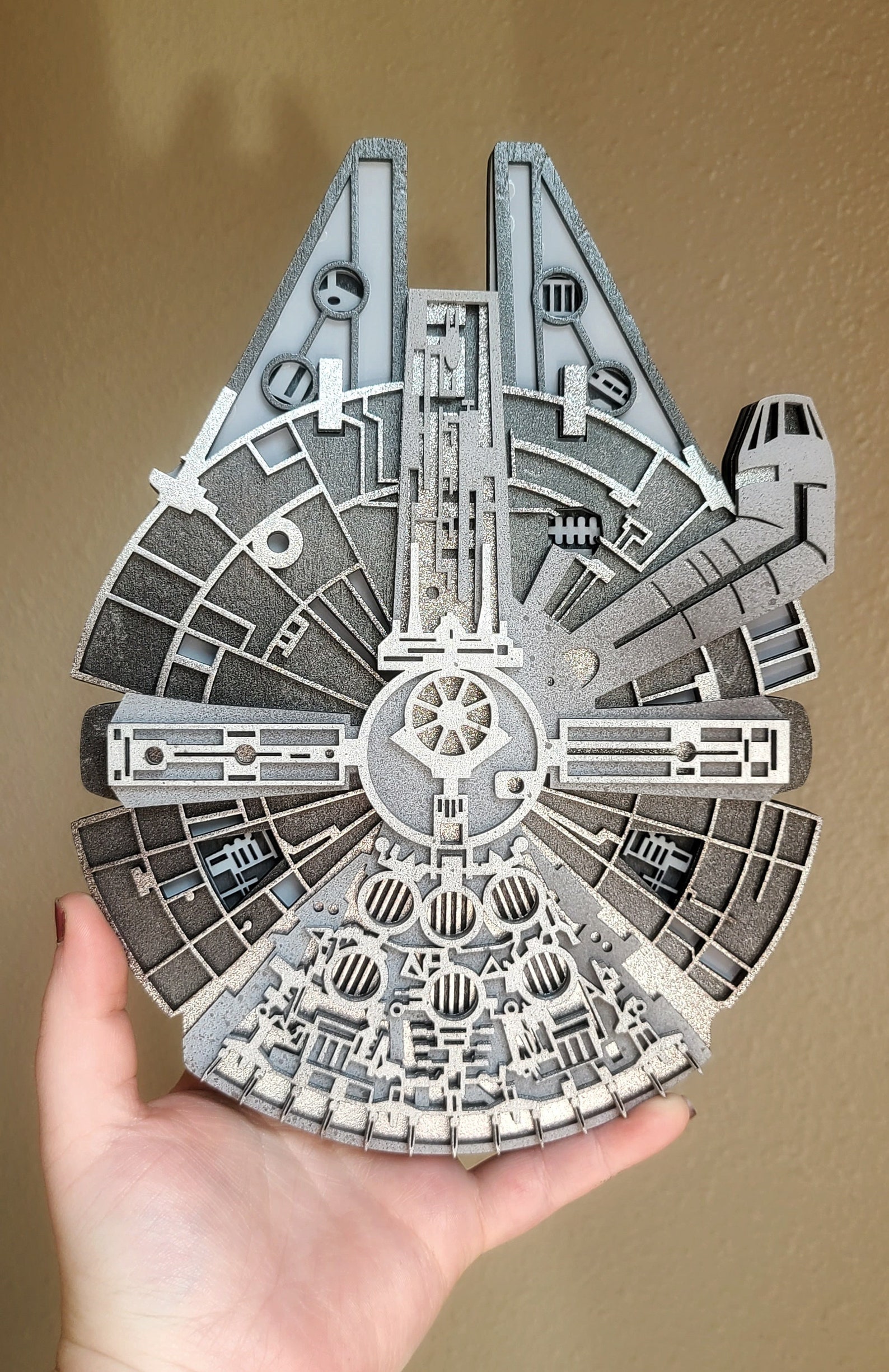 SW Wooden Layered Millennium Falcon Wall Decor 1