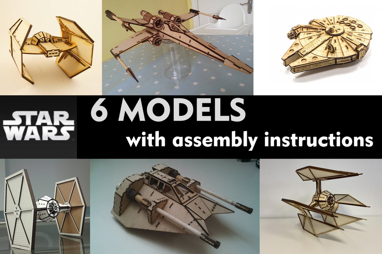 SW Laser Cut Starship Wooden Model 3D Kit 6-Pack Set 1