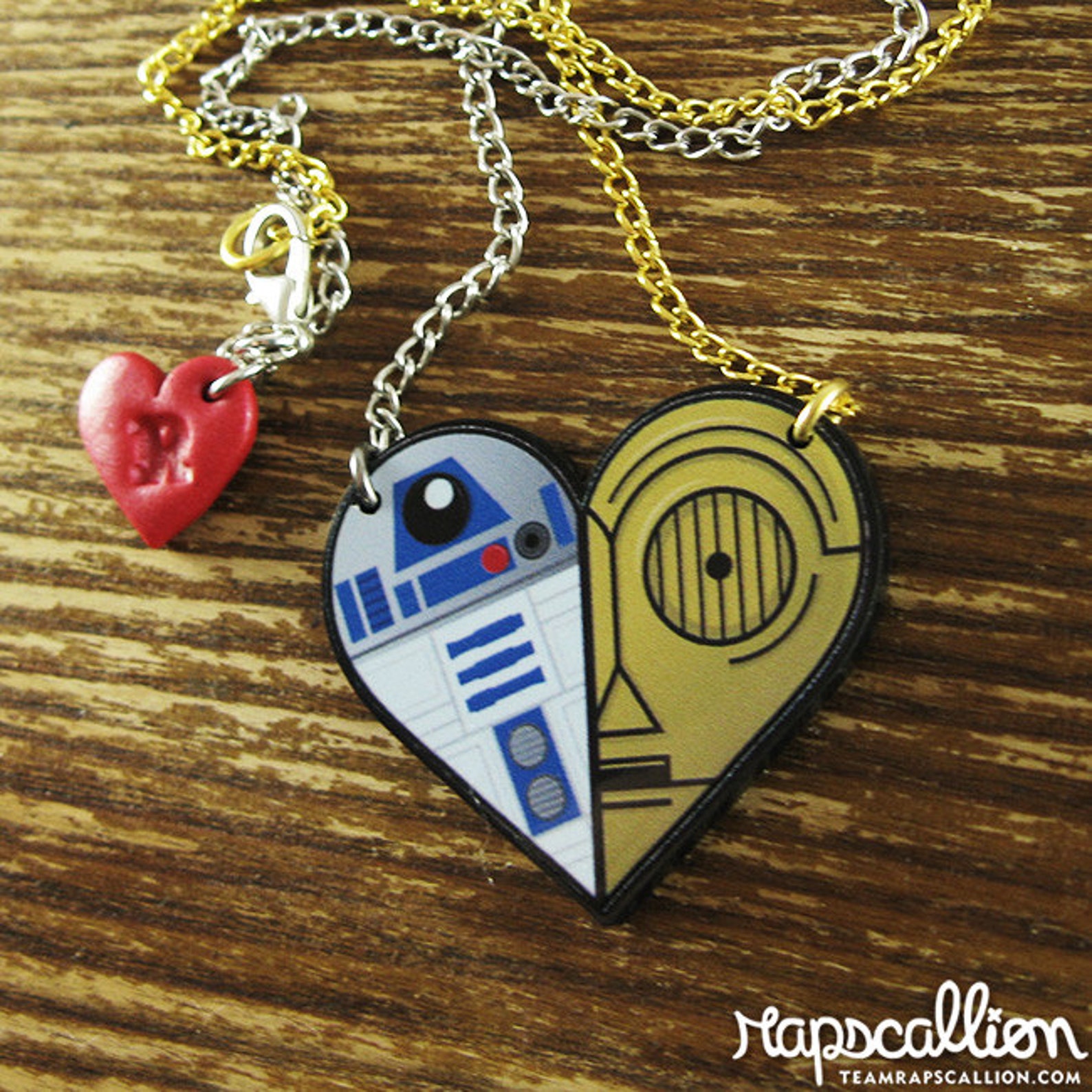 SW R2-D2 & C-3PO Friendship Heart Necklace