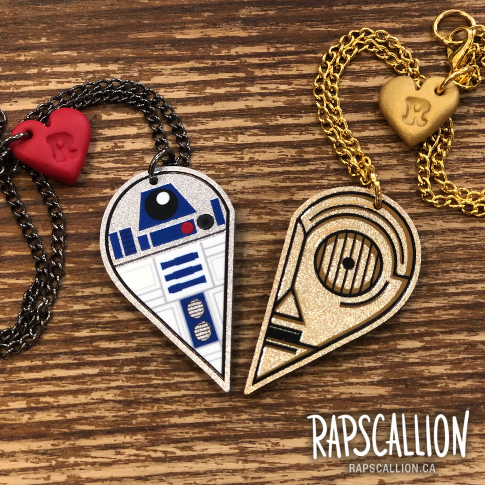 SW R2-D2 and C-3P0 Inspired Acrylic Best Friends Necklace Set 2