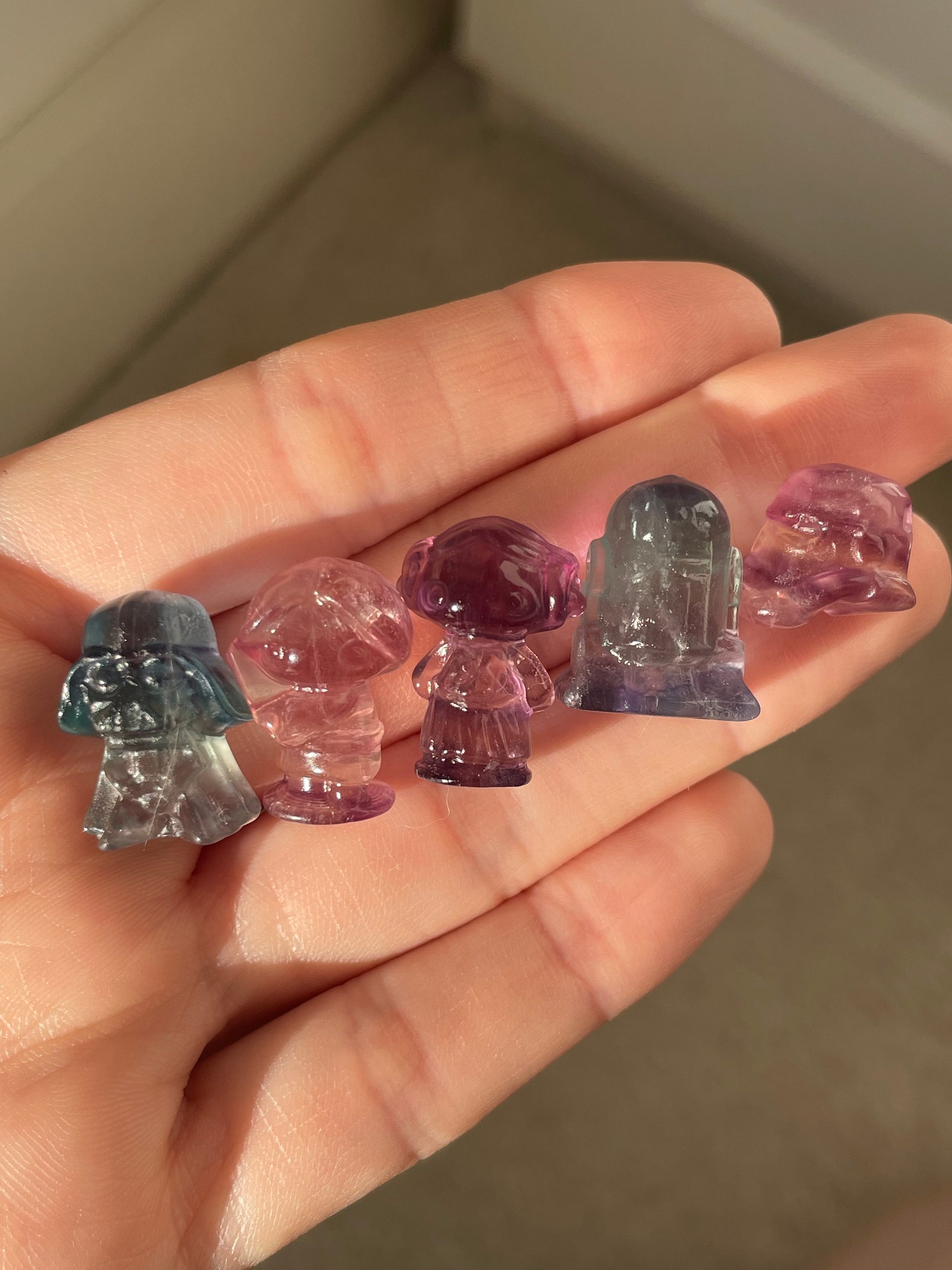 SW Science Fiction Hand Carved Fluorite Crystal Mini Figures Set 1