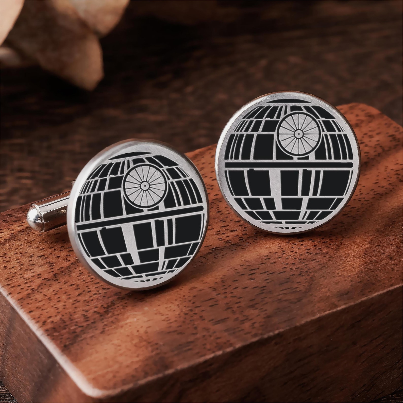 SW Engraved Death Star Custom Personalized Cufflinks 1
