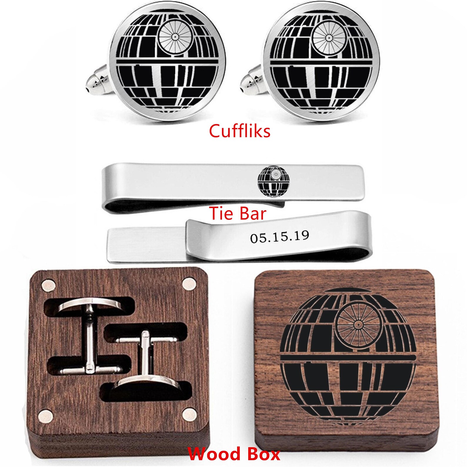 SW Engraved Death Star Custom Personalized Cufflinks 2