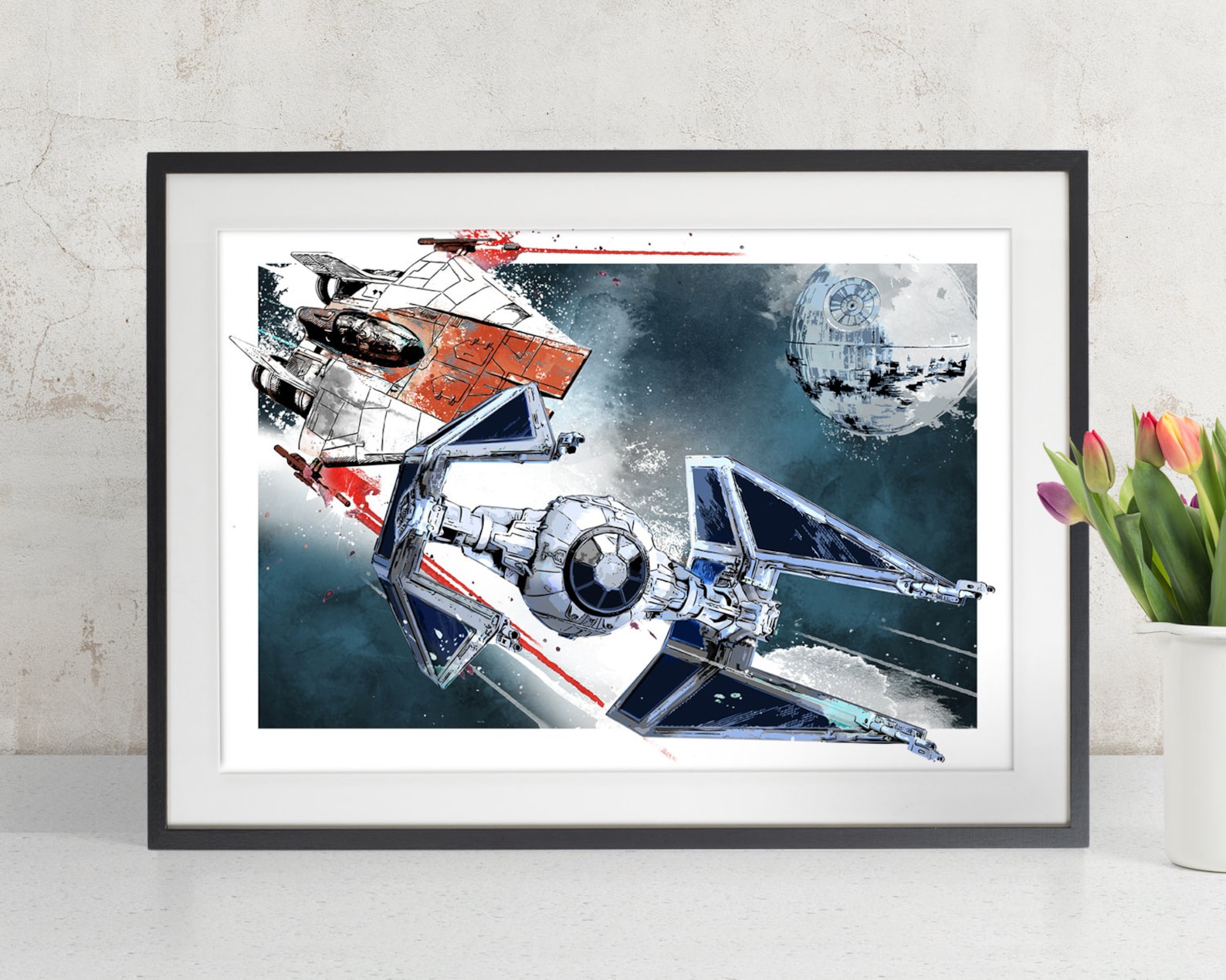 SW A-Wing and Tie Fighter Battle Art Print Poster 1