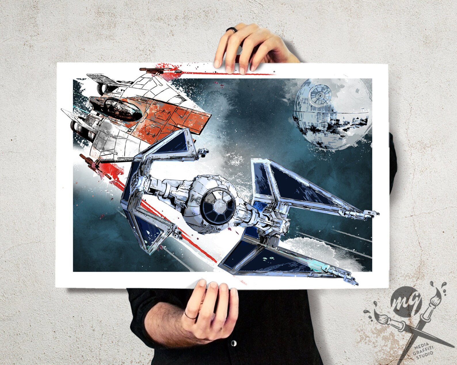 SW A-Wing and Tie Fighter Battle Art Print Poster 2