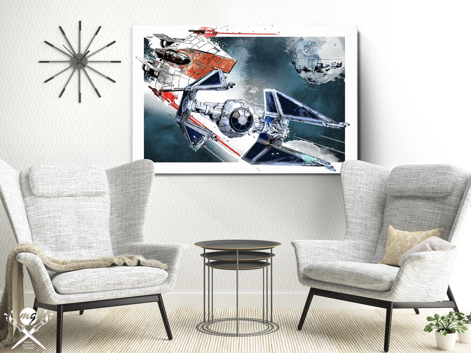 SW A-Wing and Tie Fighter Battle Art Print Poster 3