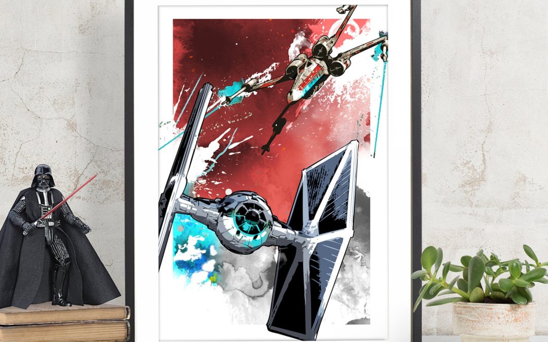 New Star Wars X-Wing Fighter and Tie Fighter Battle Art Print Poster available now!