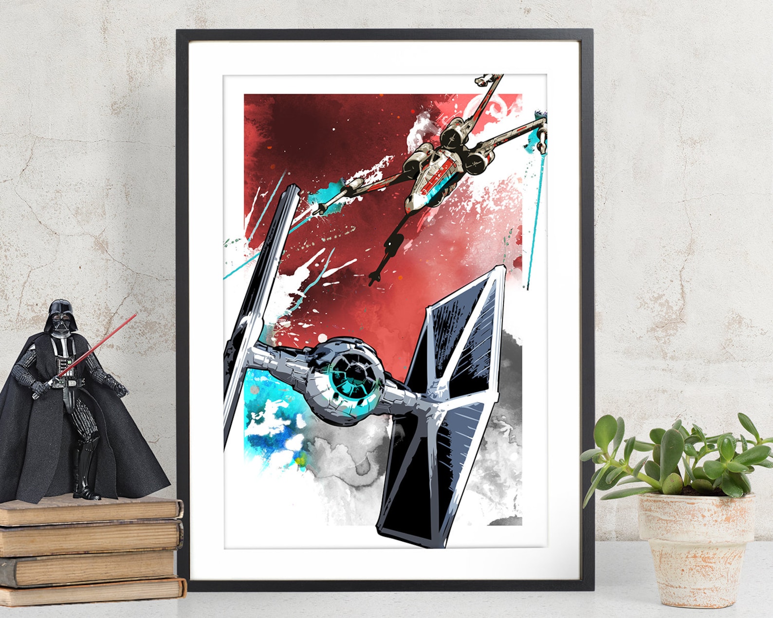 SW X-Wing Fighter and Tie Fighter Battle Art Print Poster 1