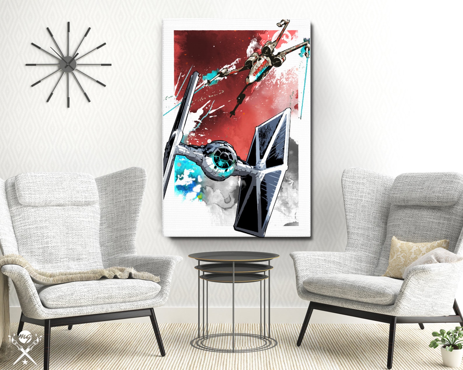 SW X-Wing Fighter and Tie Fighter Battle Art Print Poster 3