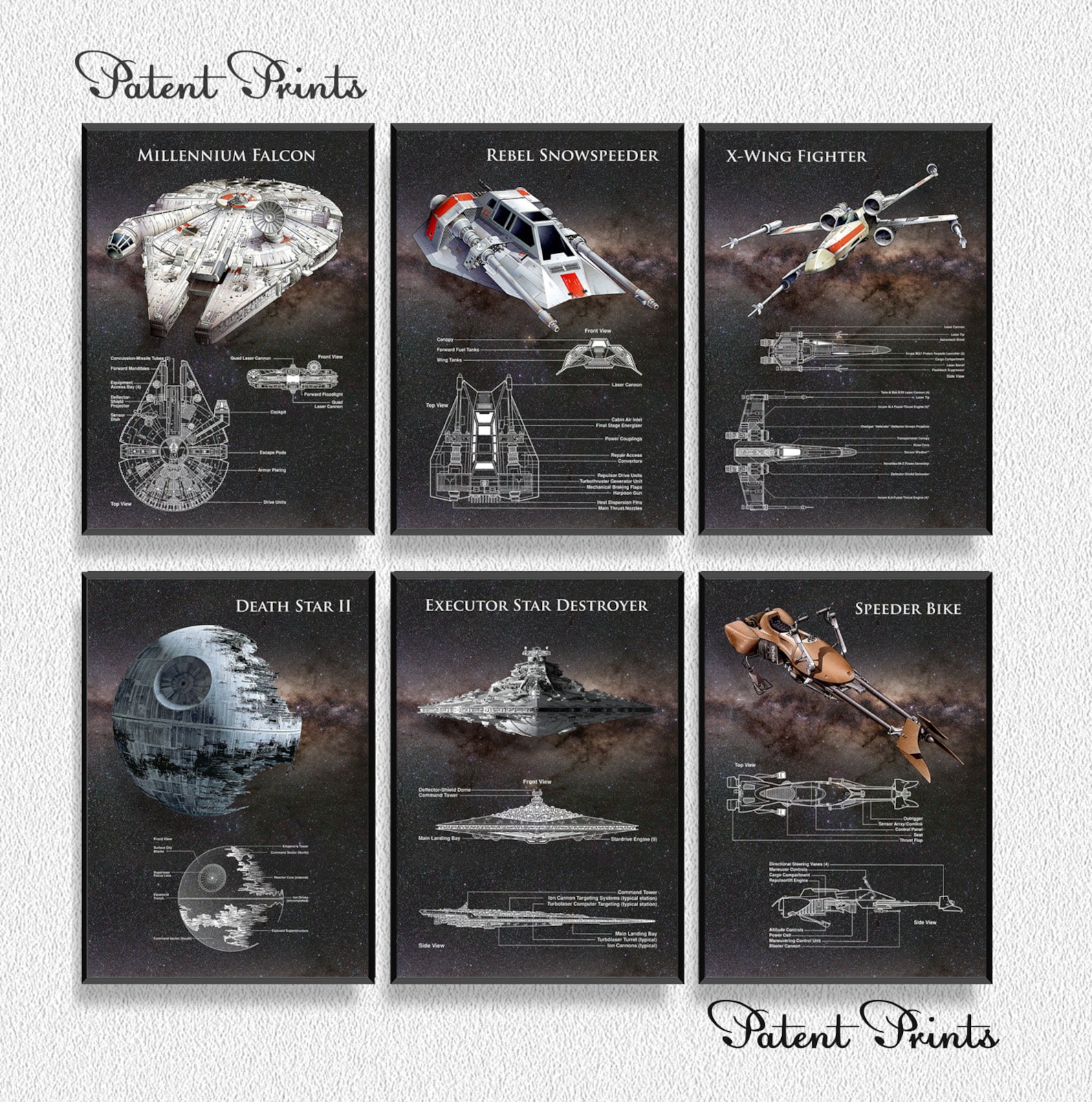 SW Starships Wall Decor Art Print Posters 6-Pack Bundle