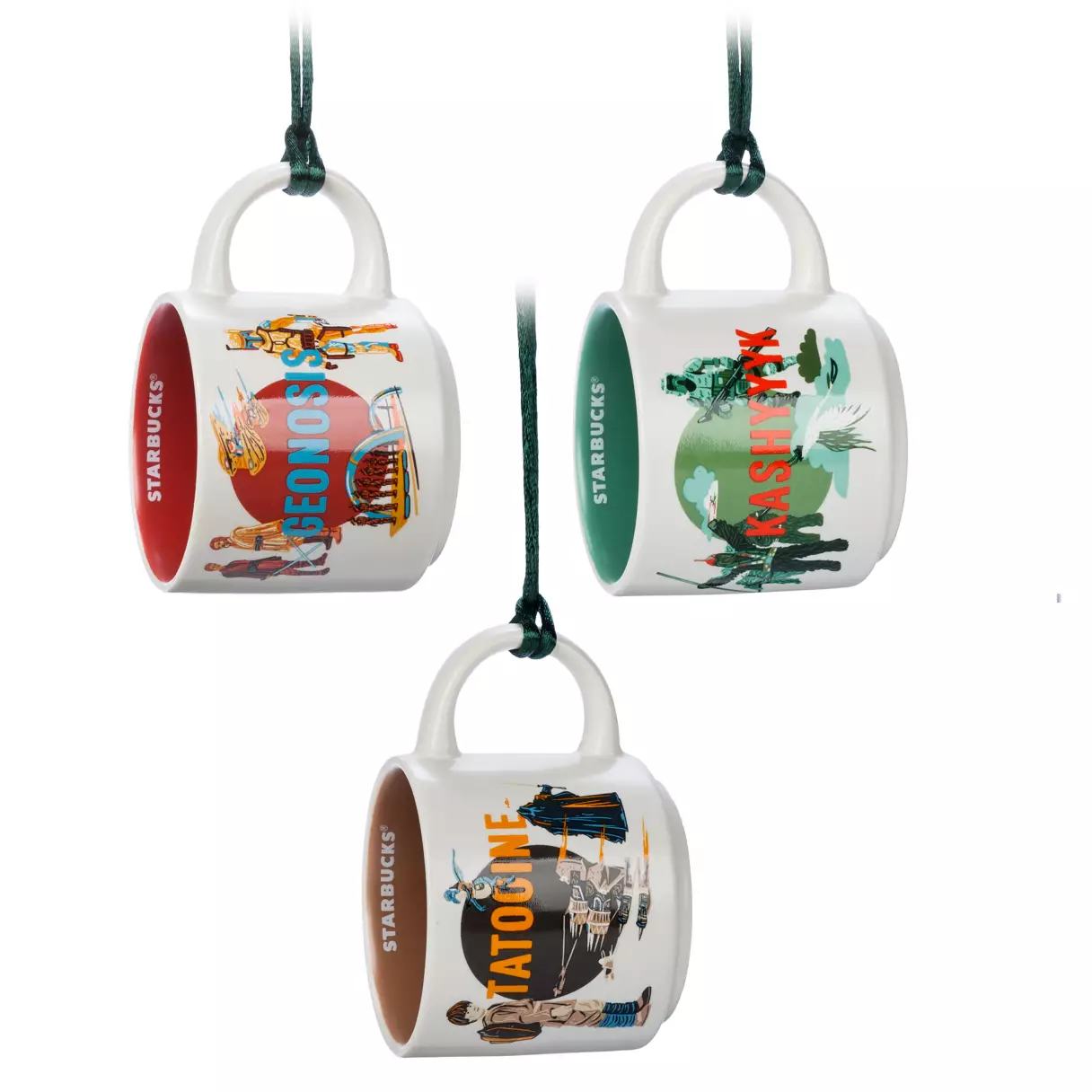 SW Tatooine, Kashyyyk and Geonosis Starbucks Mug Ornament Set 2