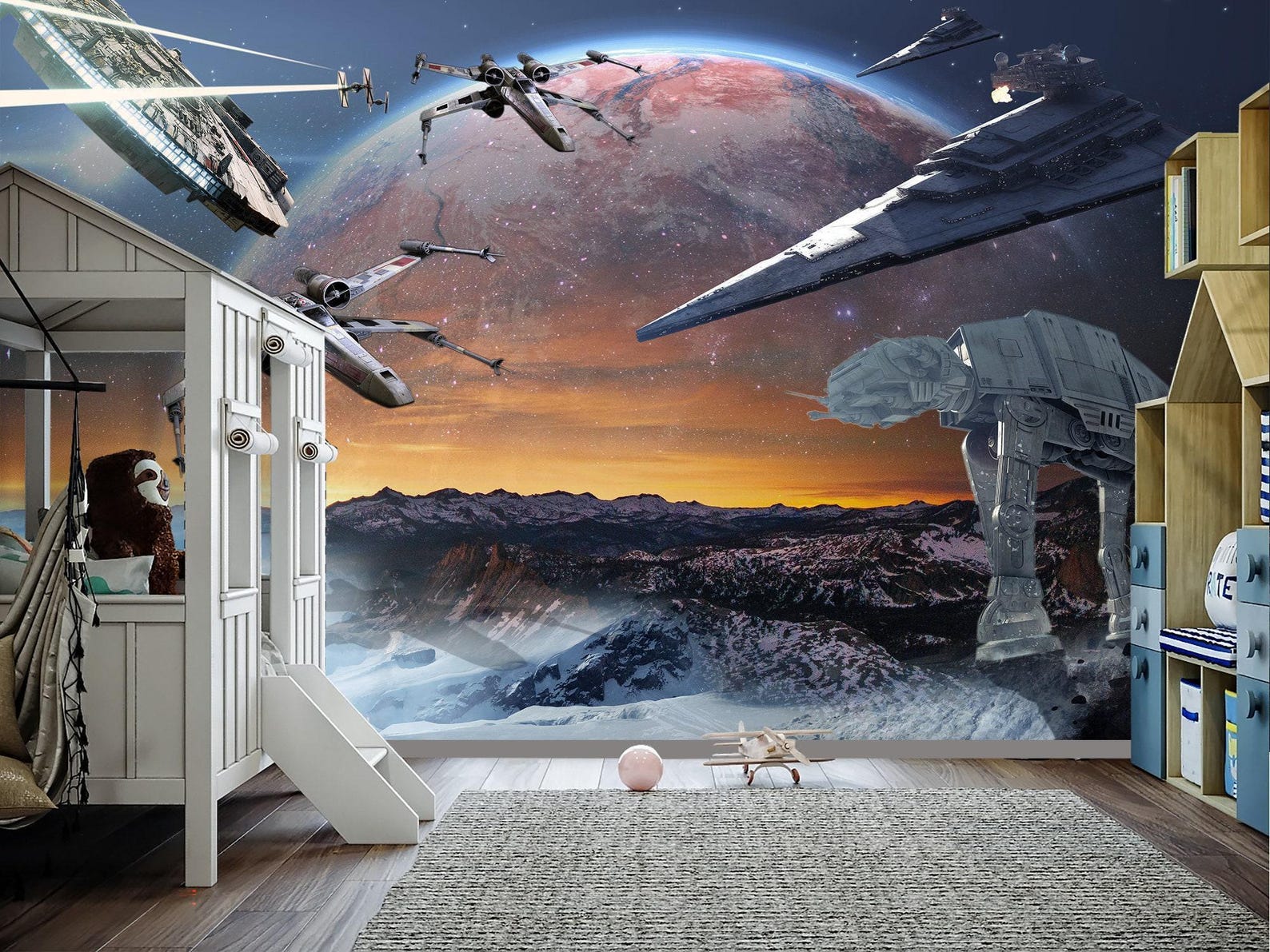 SW Spaceship Peel and Stick Wallpaper Nursery Art Mural 1