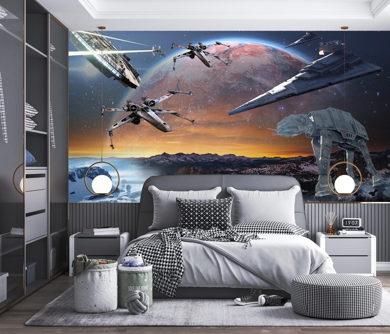 SW Spaceship Peel and Stick Wallpaper Nursery Art Mural 2