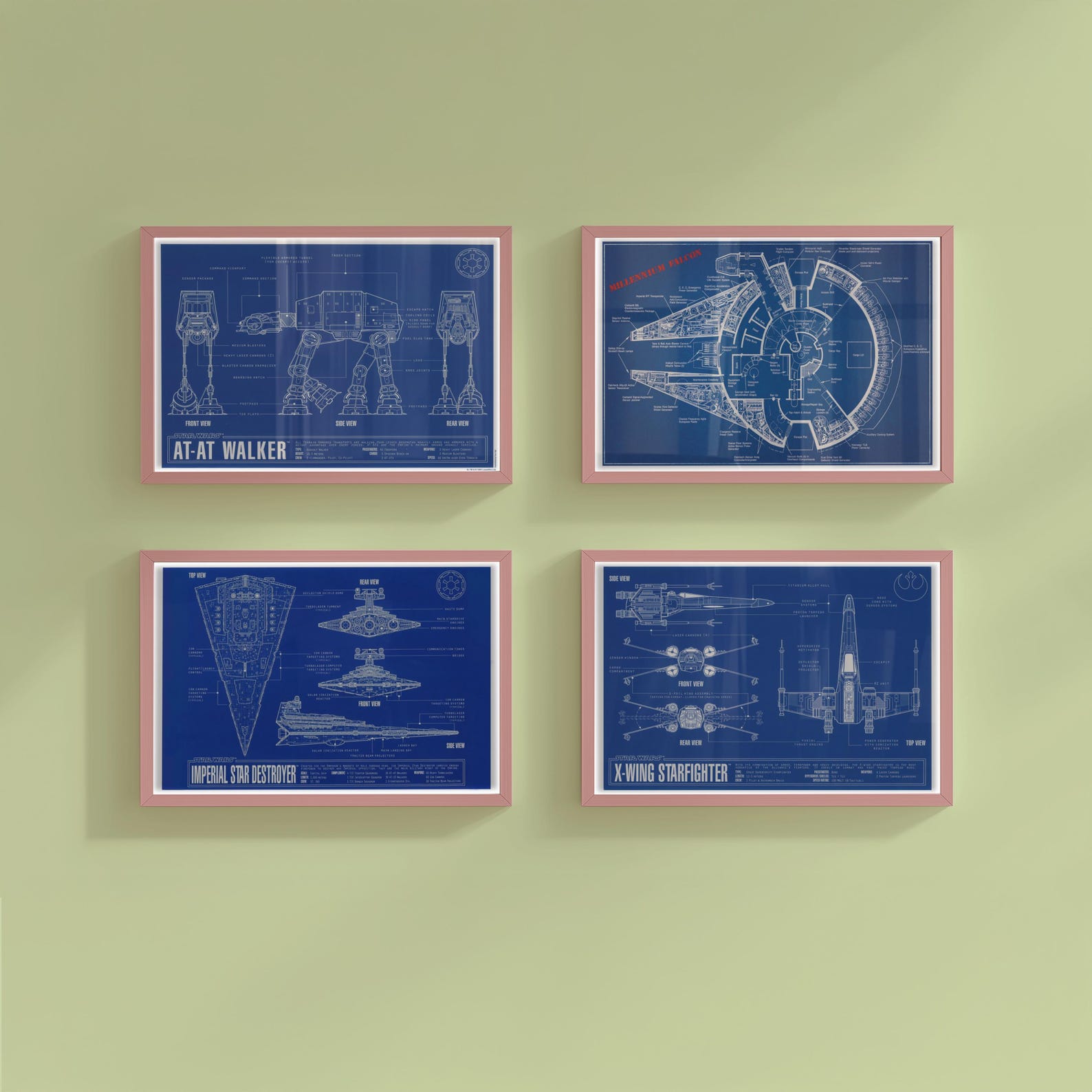 SW Sci-Fi Engineering Schematics Blueprint Art Prints 4-Pack 1