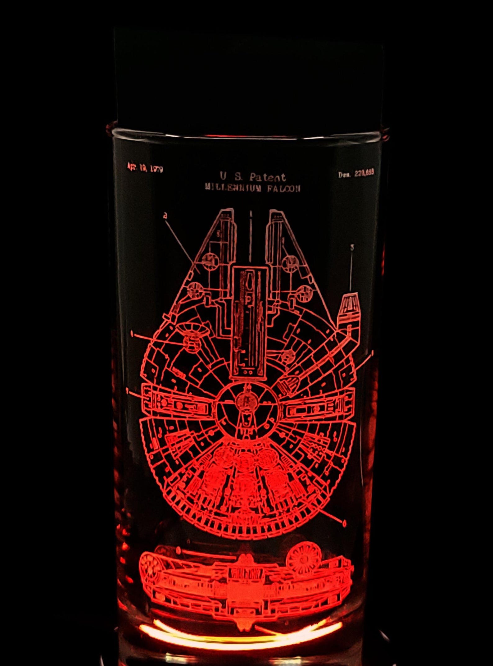 SW Laser Etched Millennium Falcon Glass Tumbler 2