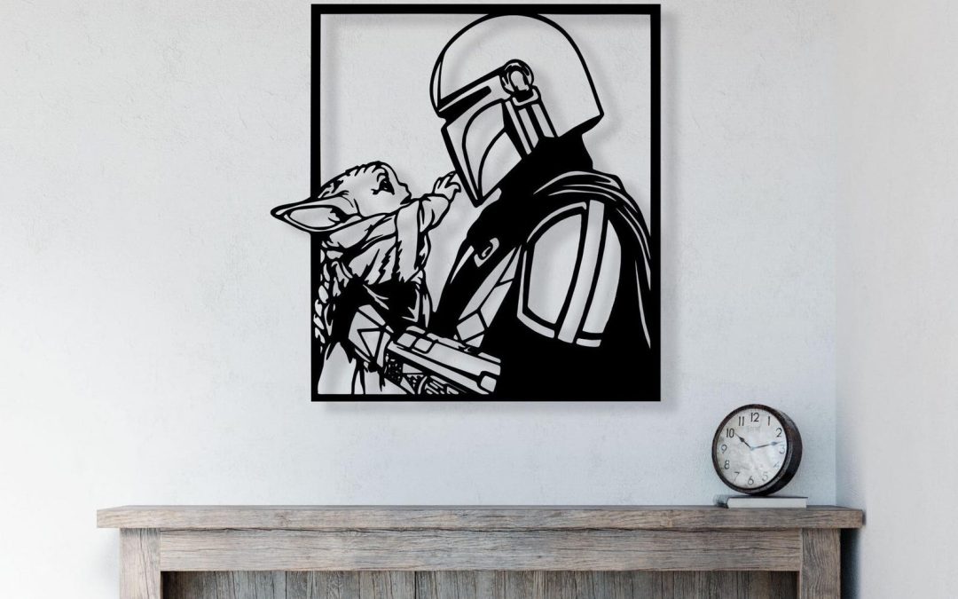 New The Mandalorian Din Djarin and The Child (Grogu) Iconic Metal Wall Art Decor Picture available!