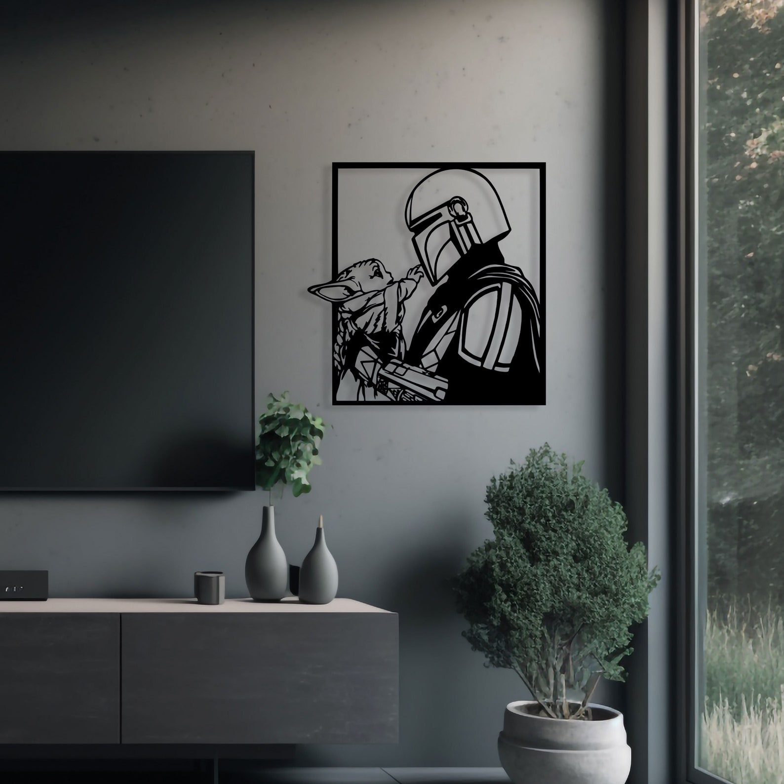 TM Din Djarin and The Child (Grogu) Iconic Metal Wall Art Decor Picture 3