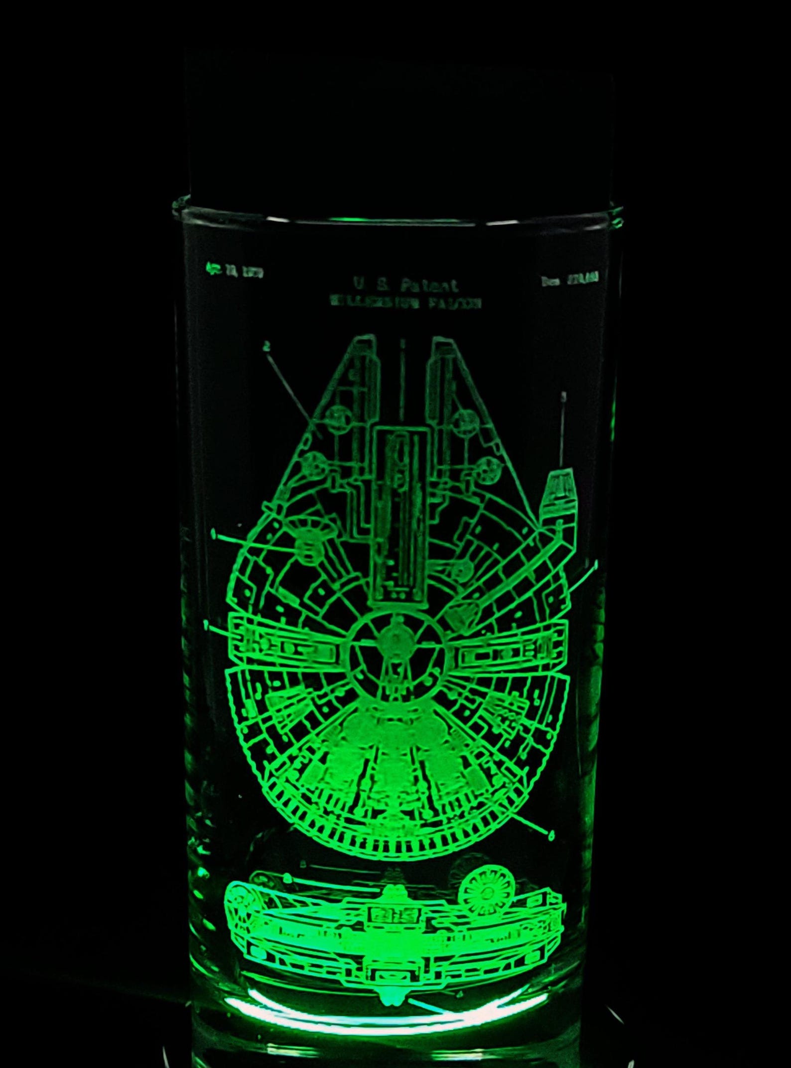 SW Laser Etched Millennium Falcon Glass Tumbler 3