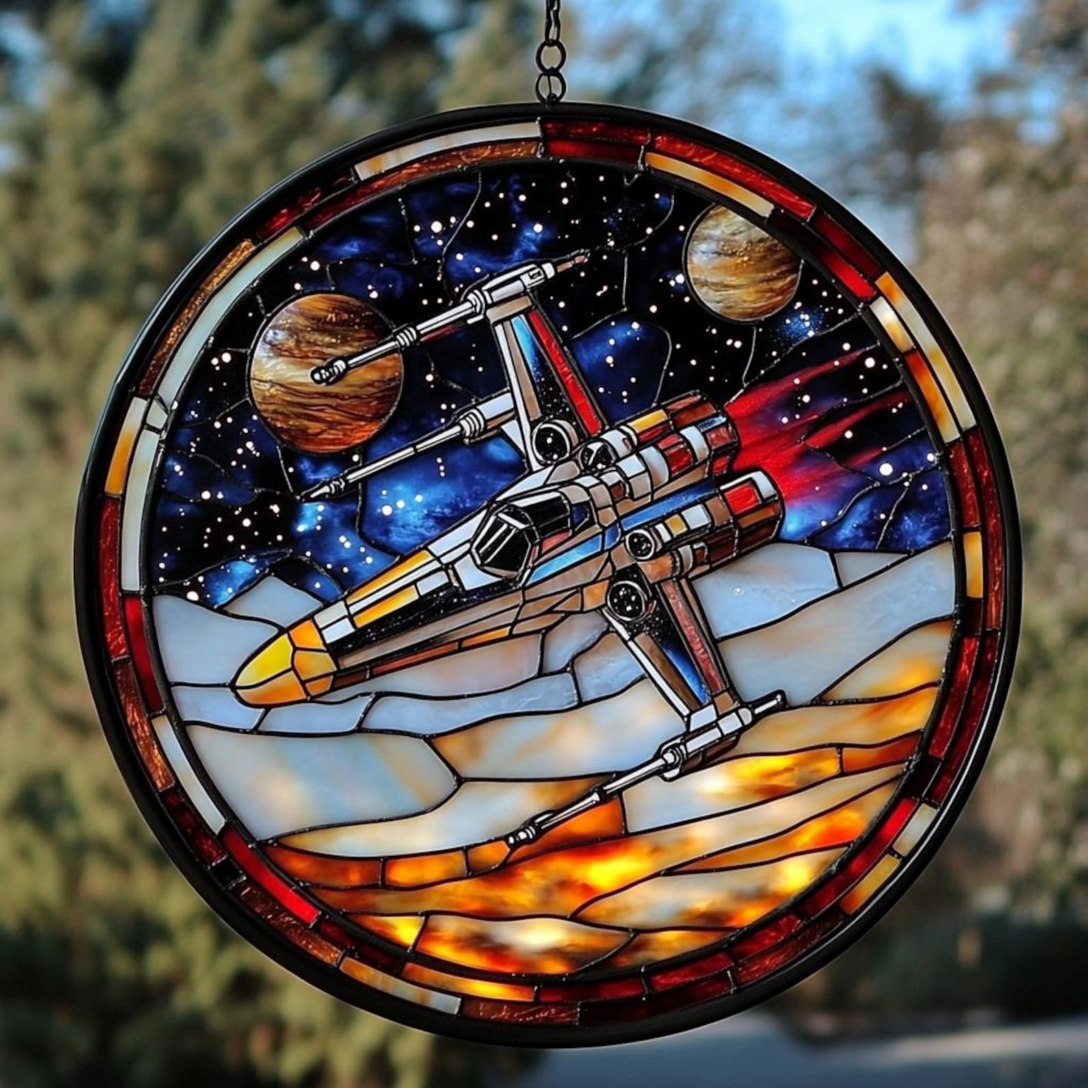 SW X-Wing Starfighter Galaxy Acrylic Faux Stained Glass Suncatcher Decor 1