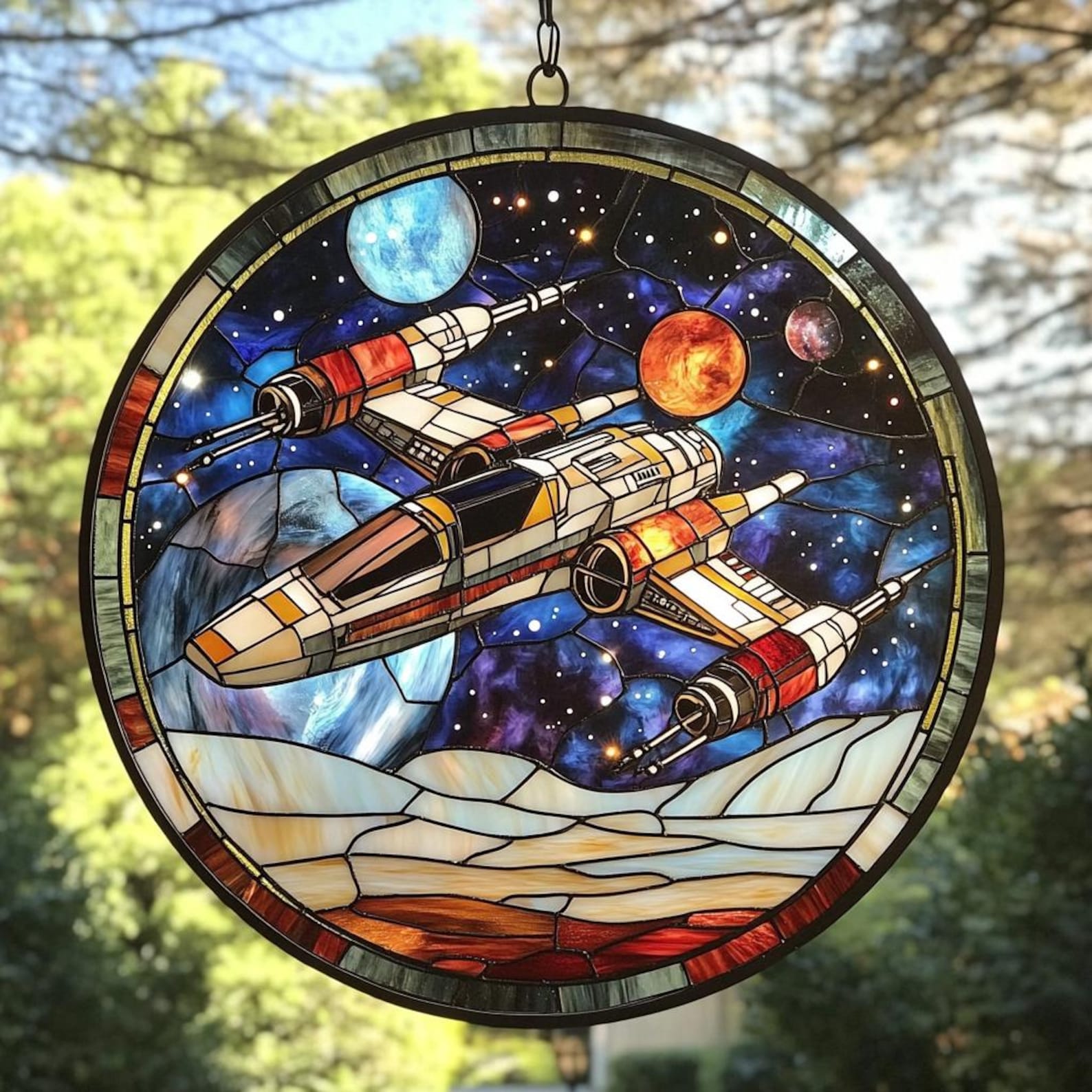 SW X-Wing Starfighter Galaxy Acrylic Faux Stained Glass Suncatcher Decor 2