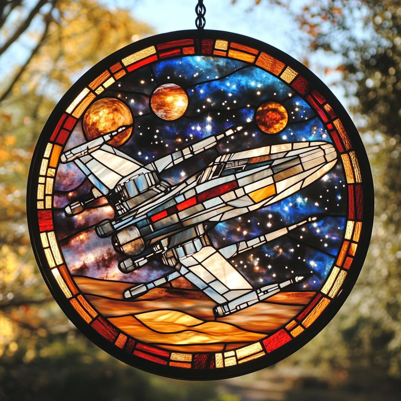 SW X-Wing Starfighter Galaxy Acrylic Faux Stained Glass Suncatcher Decor 3