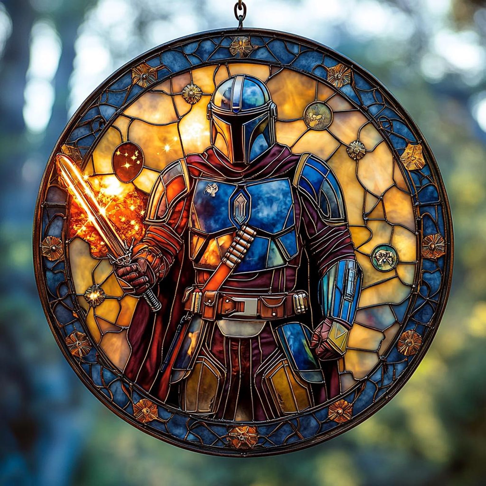 TM Din Djarin ACRYLIC Suncatcher Faux Stained Glass Window Decor 2