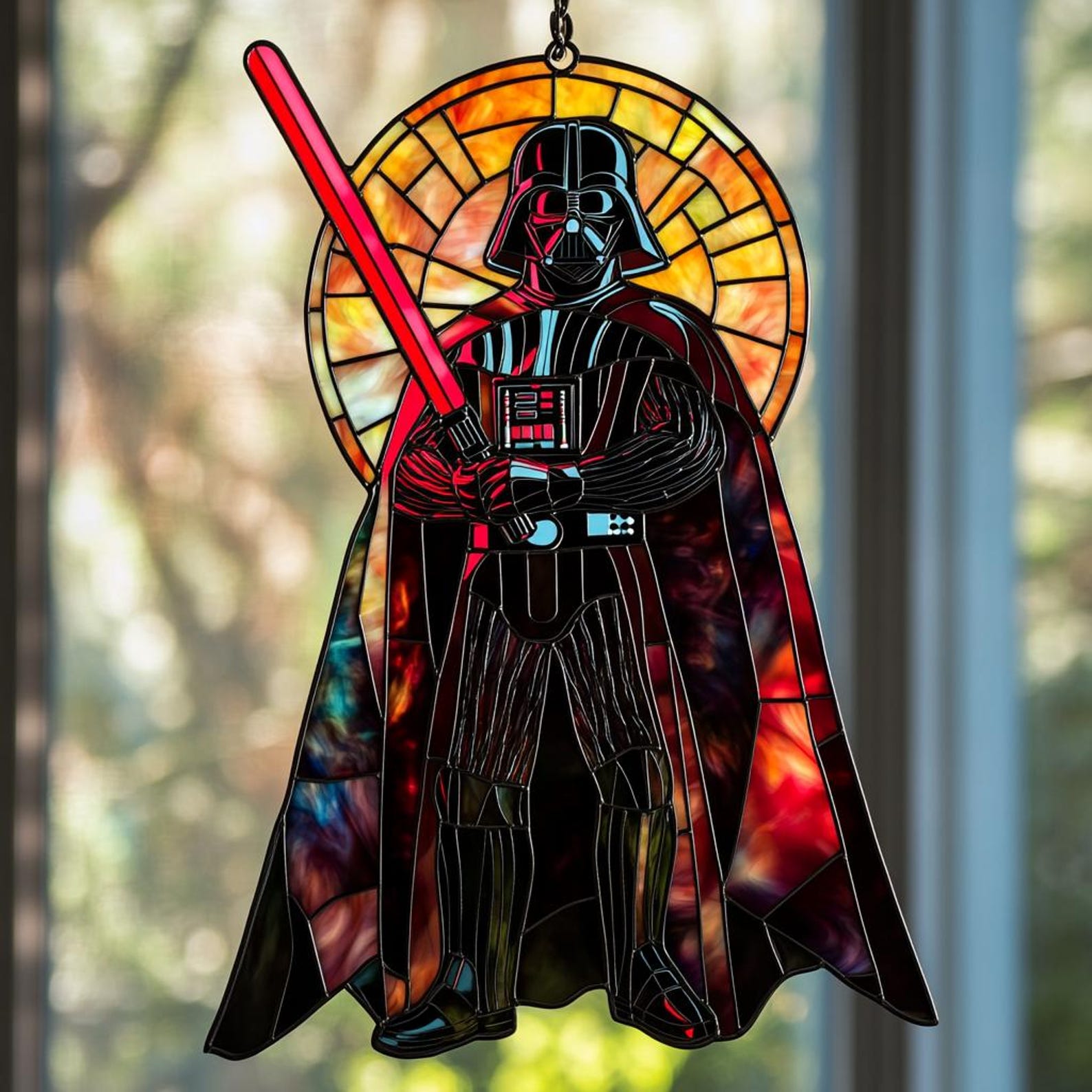 SW Darth Vader Acrylic Faux Stained Glass Suncatcher Window Hanging Decor 1