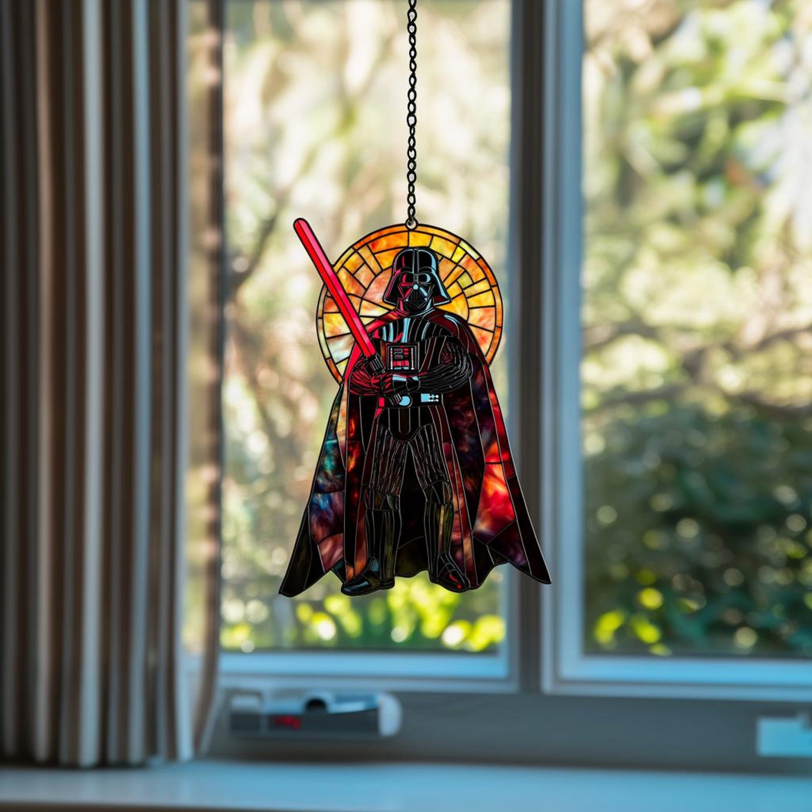 SW Darth Vader Acrylic Faux Stained Glass Suncatcher Window Hanging Decor 2