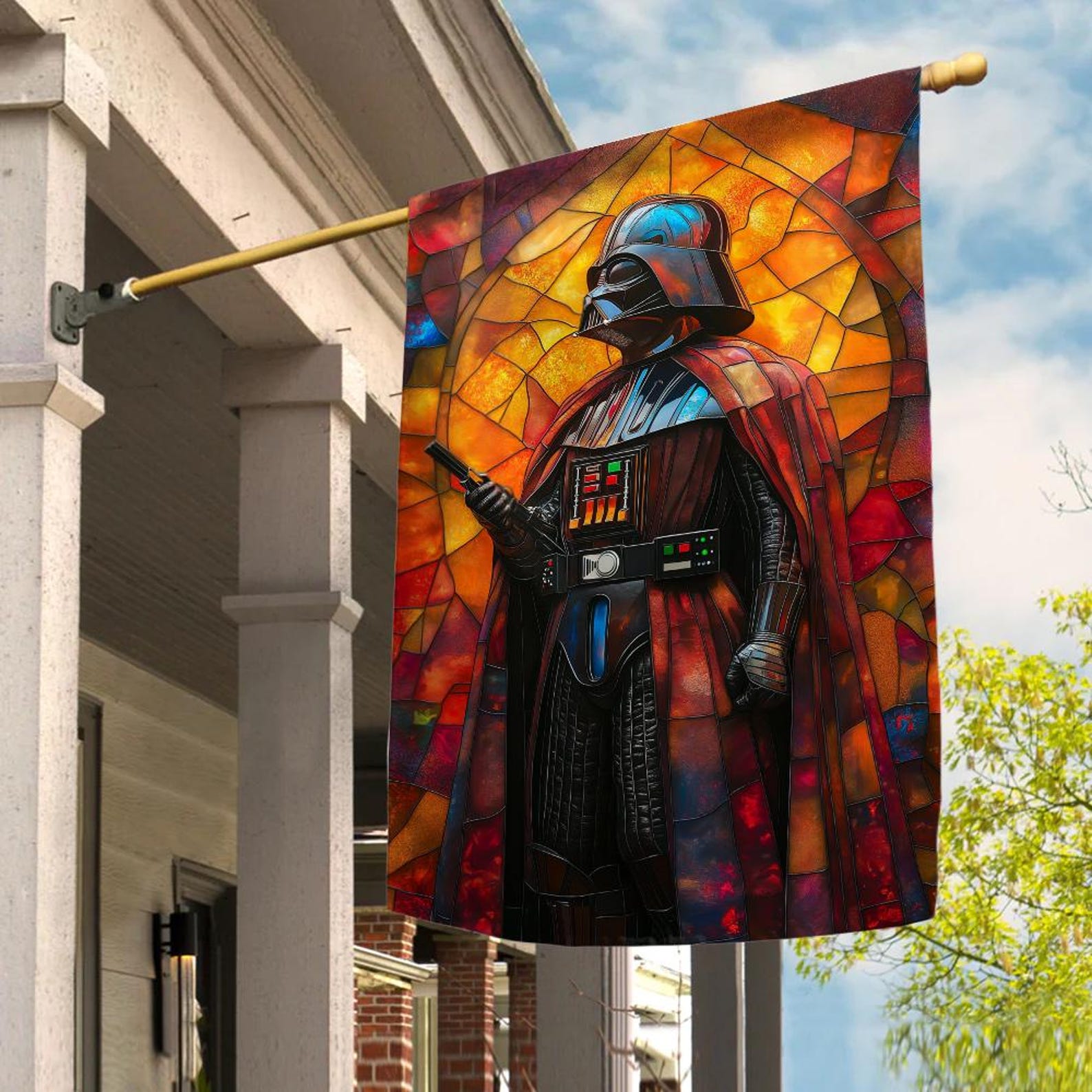 ROTS Darth Vader Stained Glass Style Outdoor Banner Garden Flag 1