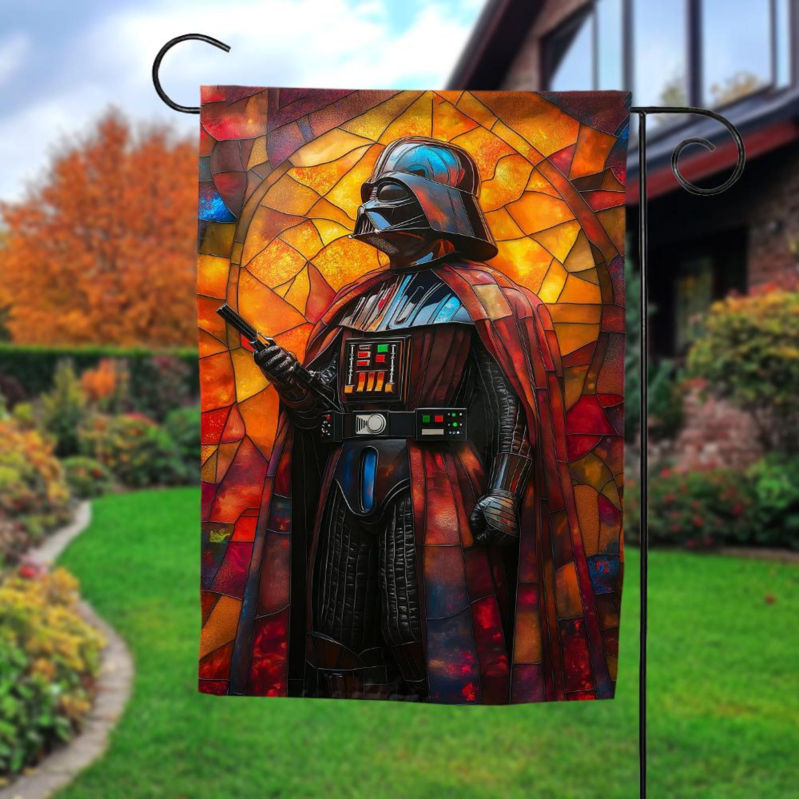 ROTS Darth Vader Stained Glass Style Outdoor Banner Garden Flag 3