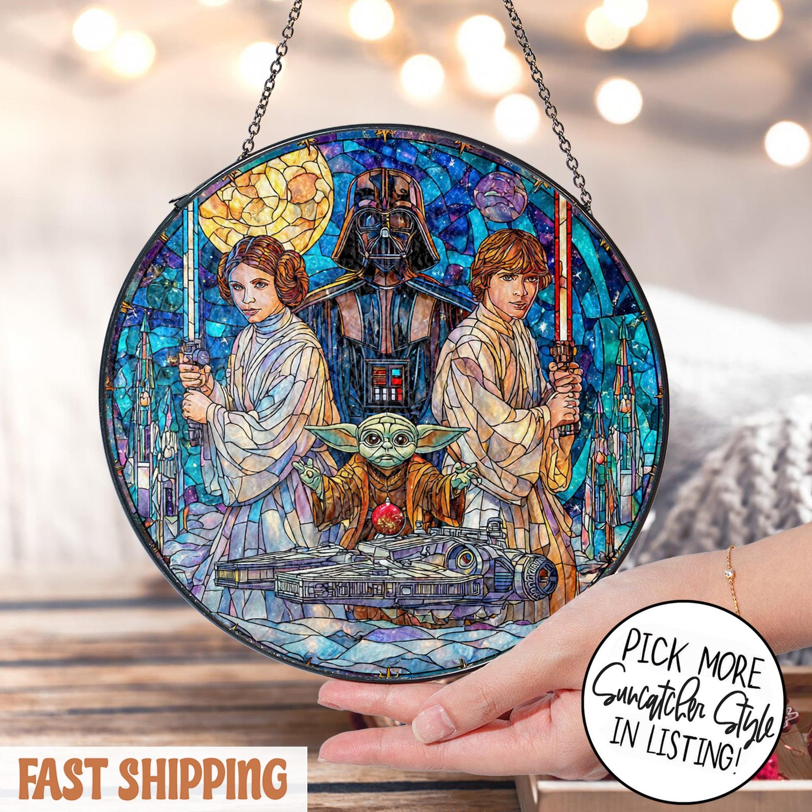 SW Stained Glass Window Galactic Space Warrior Suncatcher Decor 1