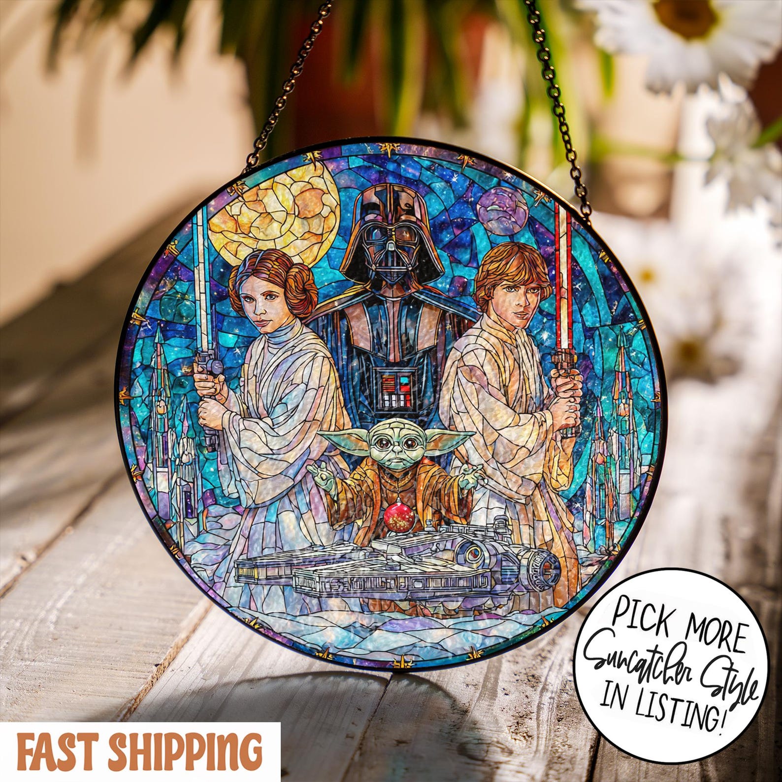 SW Stained Glass Window Galactic Space Warrior Suncatcher Decor 2