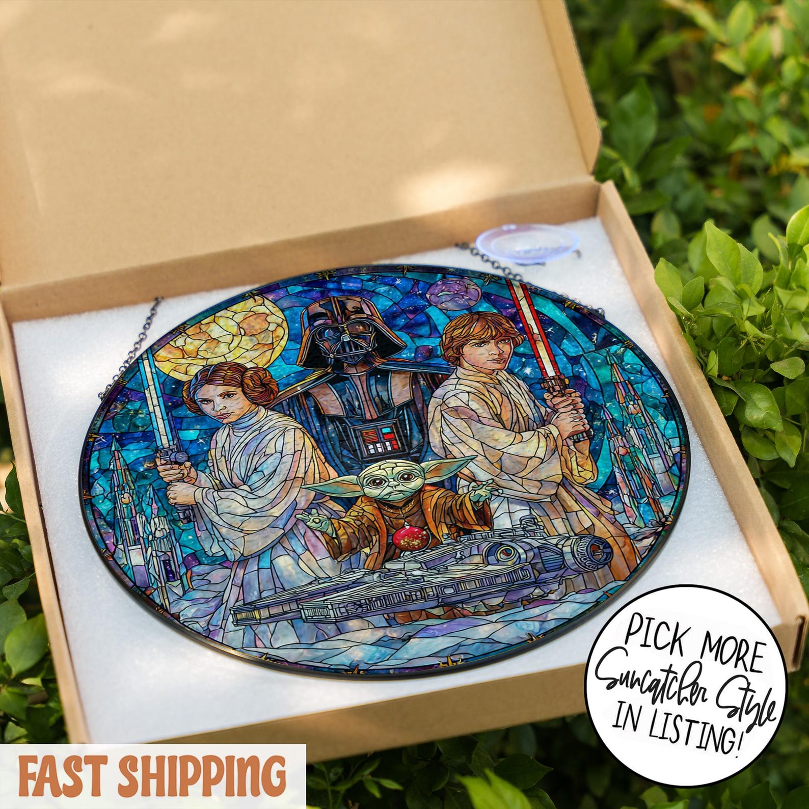 SW Stained Glass Window Galactic Space Warrior Suncatcher Decor 4