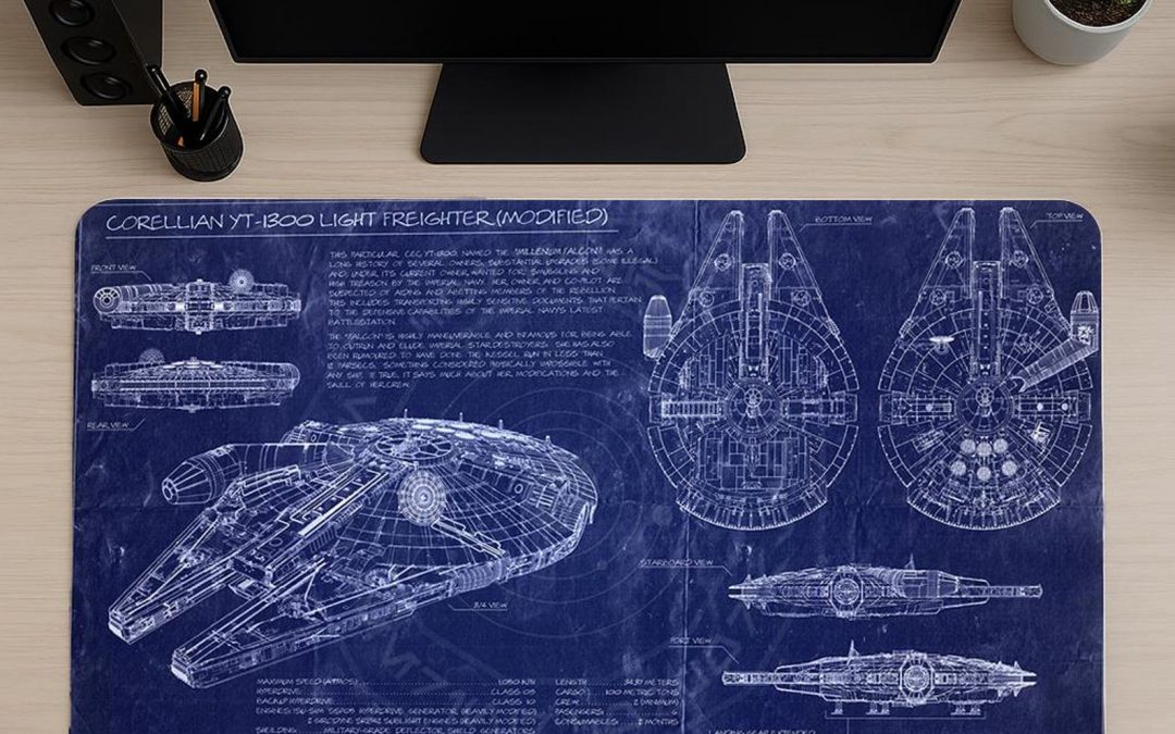 New Star Wars Millennium Falcon Blueprint Desk Mat Mouse Pad available now!