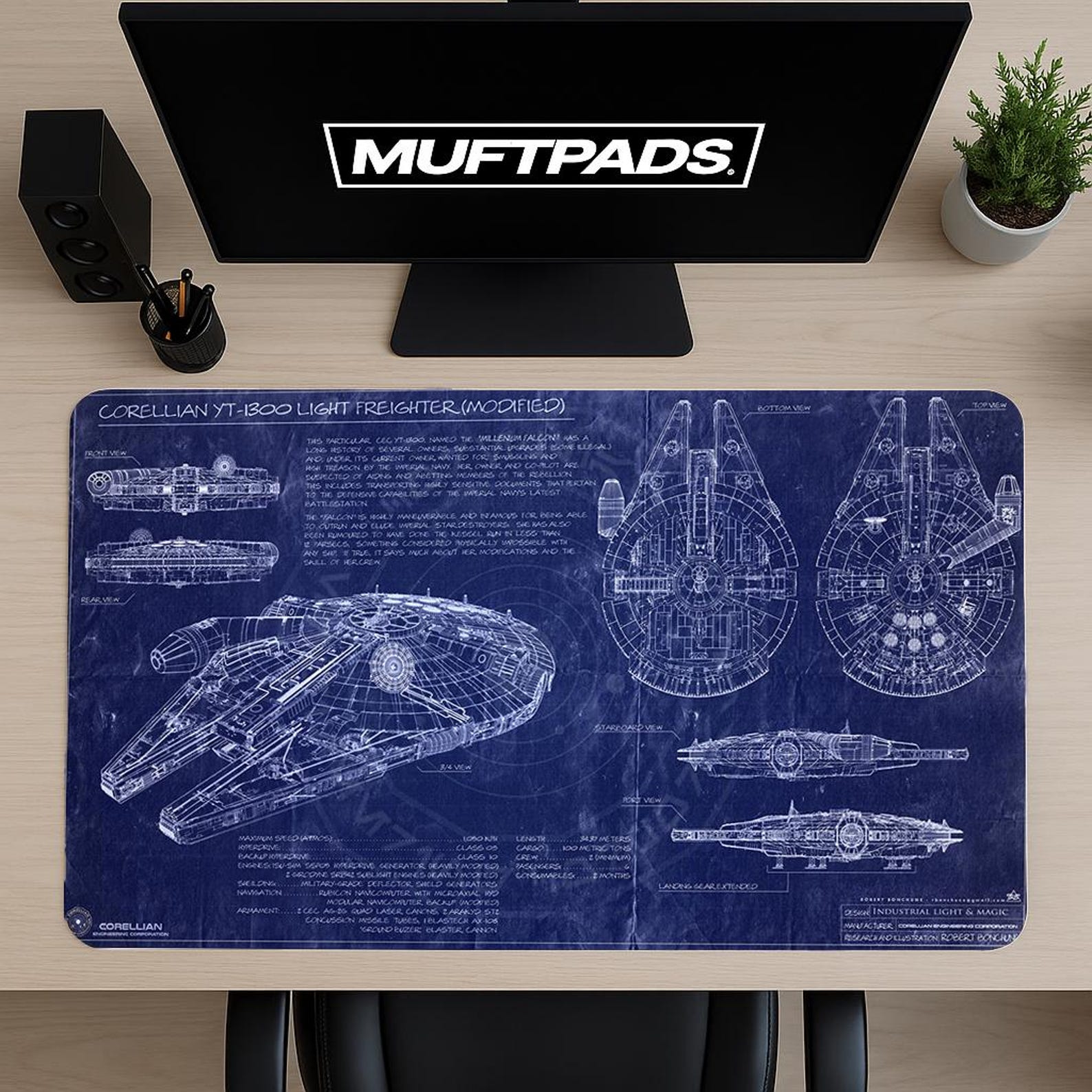 SW Millennium Falcon Blueprint Desk Mat Mouse Pad 1
